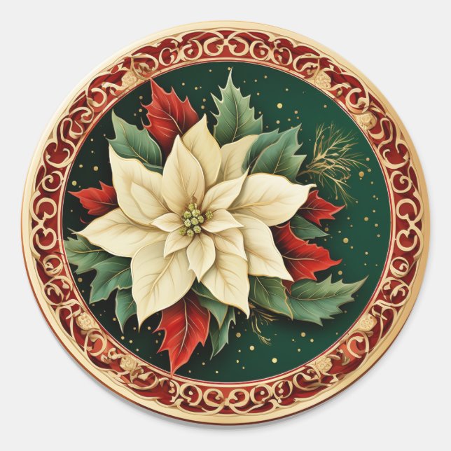 Sticker Rond Merveilles d'hiver en fleurs - Poinsettia (Devant)