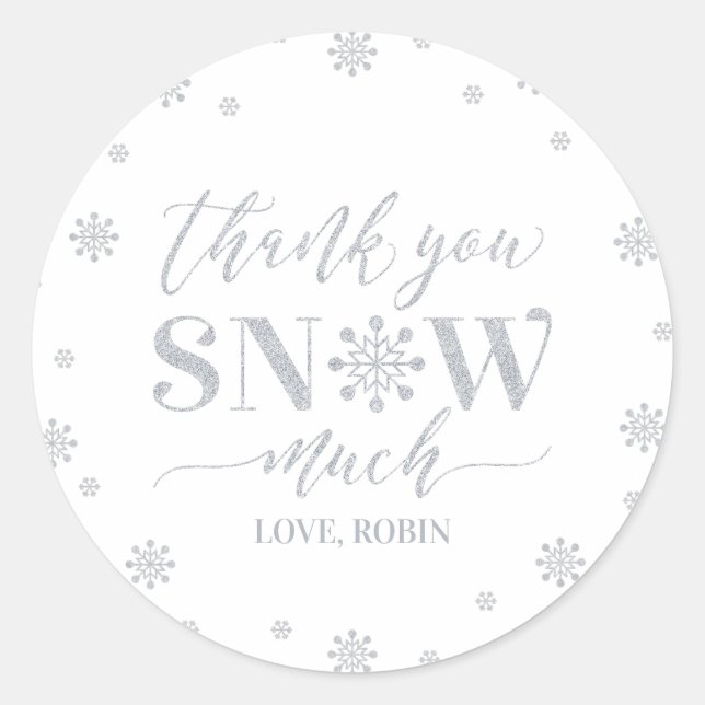 Sticker Rond Merveilleuse hiver argent, neige Merci beaucoup (Devant)