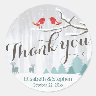 Sticker Rond Merveilleuse neige Oiseau Cerf Mariage d'hiver Mer