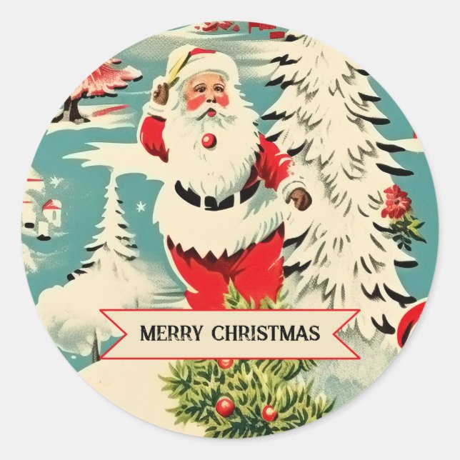 Sticker Rond Merveilleux Père Noël Rétro (Devant)