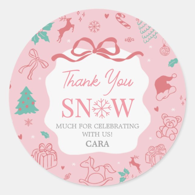 Sticker Rond Merveilleux Premier Anniversaire Rose Hiver (Devant)