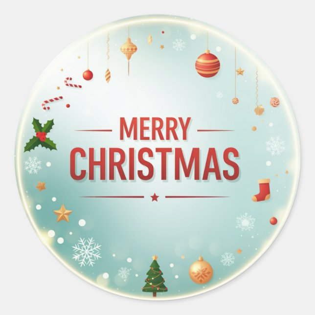 Sticker Rond Mery Noël avec des éléments de Noël (Devant)
