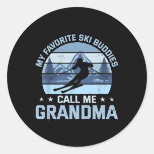 Sticker Rond Mes copains de ski préférés m'appellent grand-mère