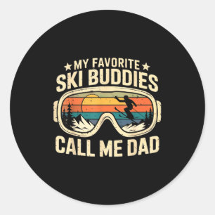 Sticker Rond Mes Copains de Ski Préférés M'appellent Papa - Ski