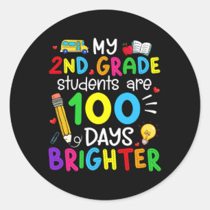 Sticker Rond Mes élèves de 2e année sont 100 jours plus brillan