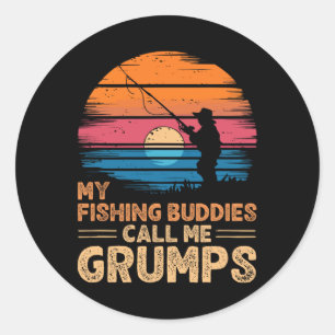 Sticker Rond Mes Épouses De Pêche M'Appelent Grumps Retro Vinta