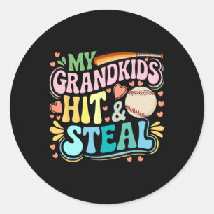 Sticker Rond Mes petits-enfants frappent et volent le baseball