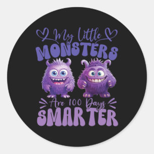 Sticker Rond Mes Petits Monstres Sont 100 Jours Plus Smarter Fl