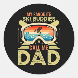 Sticker Rond Mes potes de ski préférés m'appellent Papa Vintage