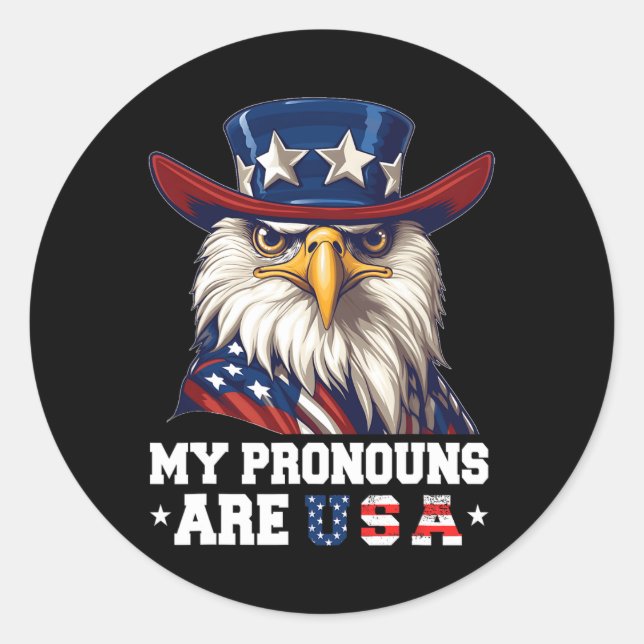 Sticker Rond Mes Pronounes Sont Usa Funny Eagle 4 Juillet Améri (Devant)