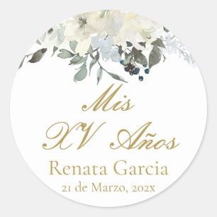Sticker Rond Mes XV ans fleurs roses