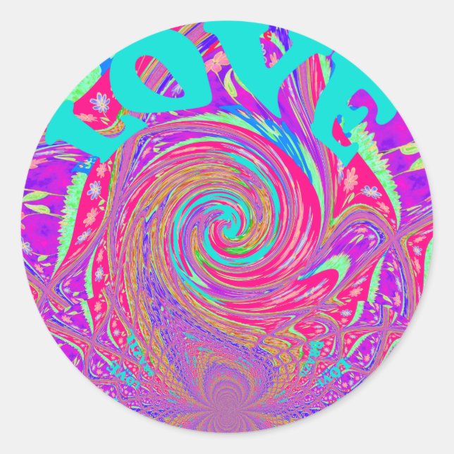 Sticker Rond Mesmerizing Whirlpool Love Cyan Texte art Graphiqu (Devant)
