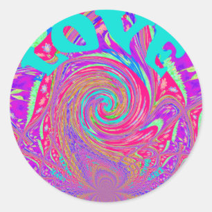 Sticker Rond Mesmerizing Whirlpool Love Cyan Texte art Graphiqu