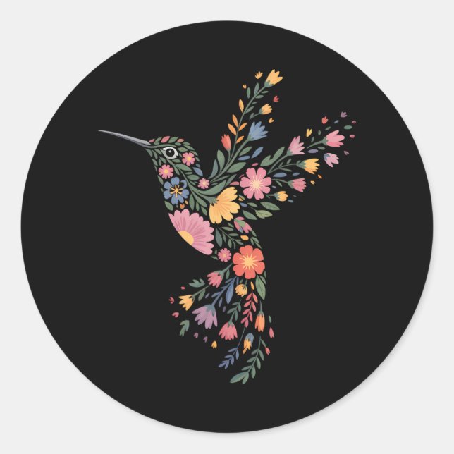 Sticker Rond Messag caché subtil anti-Trump Floral Hummingbird (Devant)