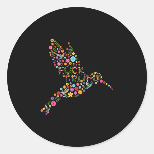 Sticker Rond Message caché subtil anti-Trump de colibri floral (Devant)