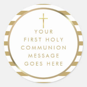 Sticker Rond Message de Première Sainte Communion à rayure croi