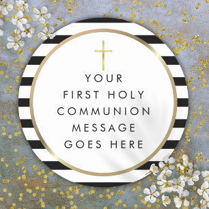 Sticker Rond Message de Première Sainte Communion avec croix do