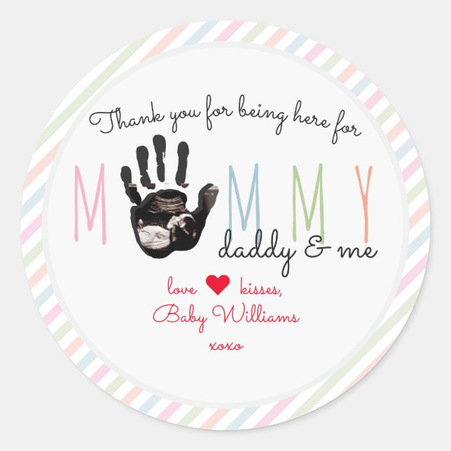 Sticker Rond Message du Baby shower Bump Ultrasound Cute (Devant)