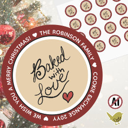 Sticker Rond Message personnalisé "Cuisiné avec amour" Noël