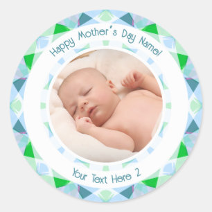 Sticker Rond Message Photo Personnalisé Bleu Vert Fête des Mère