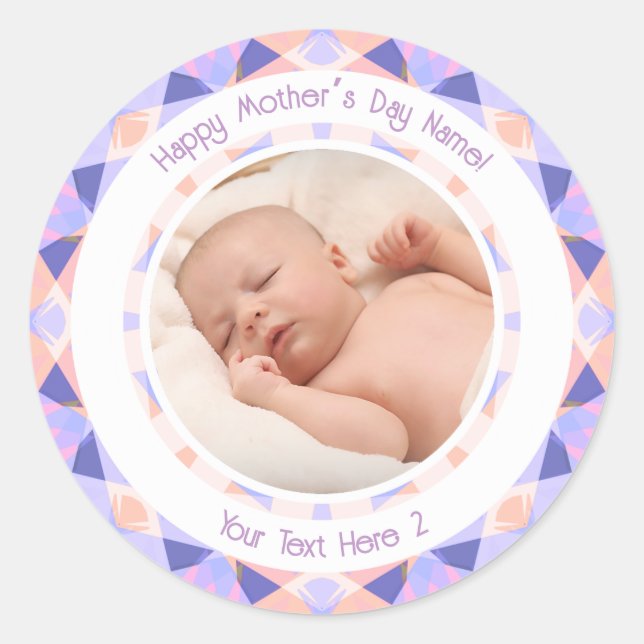 Sticker Rond Message photo personnalisé Purple Mother Day (Devant)