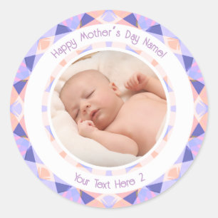 Sticker Rond Message Photo Personnalisé Violet Fête des Mères