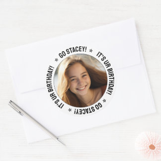 Sticker Rond Message texte personnalisé et blanc photo