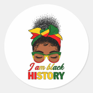 Sticker Rond Messy Bun Cheveux Je Suis Noir Histoire Africaine 