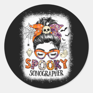 Sticker Rond Messy Bun Éffrayant Sonographe Amusant Costume d'H