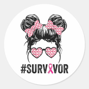 Sticker Rond Messy Bun Gles Portent Rose Survivant Cancer du se