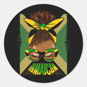 Sticker Rond Messy Bun Hair Jamaïcain Drapeau Black Woman G