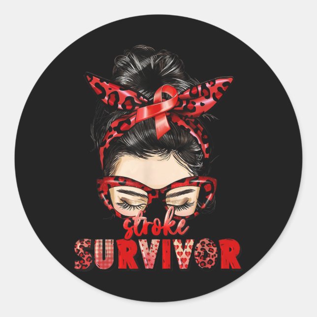 Sticker Rond Messy Bun Stroke Survivor Warrior Stroke Sensibili (Devant)