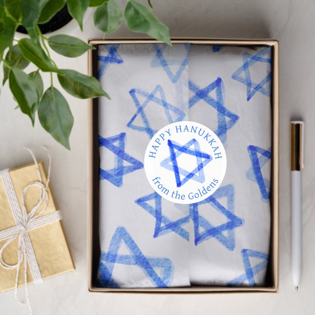 Sticker Rond Messy Watercolor Stars CUSTOM Hanukkah  (Messy Watercolor Stars CUSTOM Hanukkah Classic Round Sticker
)