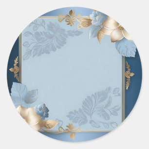 Sticker Rond Métal Floral Bleu Et Or