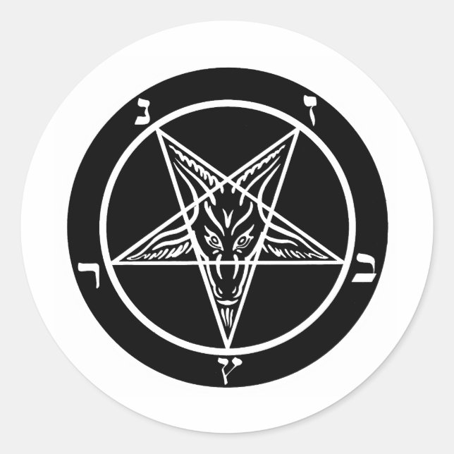 Sticker Rond métal noir, baphomet des ténèbres ! (Devant)