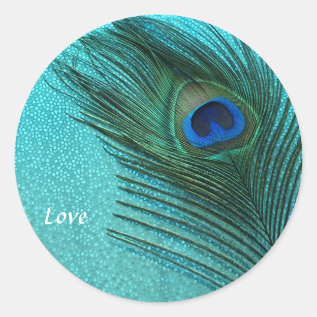 Sticker Rond Métallurgie Aqua Blue Peacock Feather (Devant)