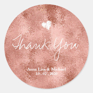 Sticker Rond Métallurgique Faux Rose Mariage or Merci