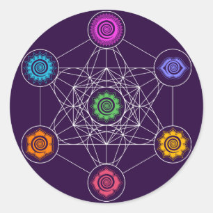 Sticker Rond Métatrons Cube, Chakras, Centres d'énergie cosmiqu