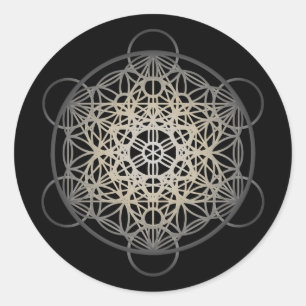 Sticker Rond Metatron's Cube Flower of Life - Silver Version 2