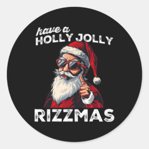 Sticker Rond Mewing Père Noël Mew amusant Père Noël meme Rizzma
