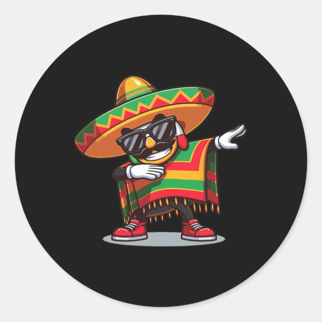 Sticker Rond Mexicain Boy Dabbing Poncho Cinco De Mayo 2024 (Devant)