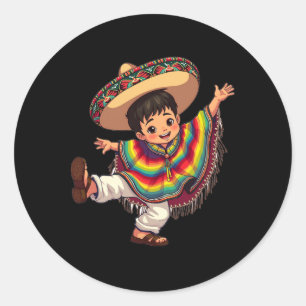 Sticker Rond Mexicain Boy Poncho Cinco De Mayo Tenue Mexicaine