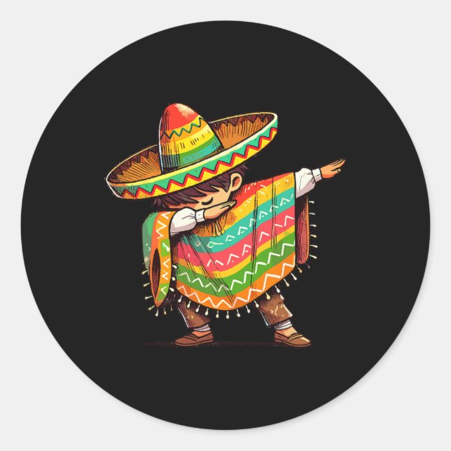 Sticker Rond Mexicain Garçon Dabbing Funny Cinco De Mayo (Devant)