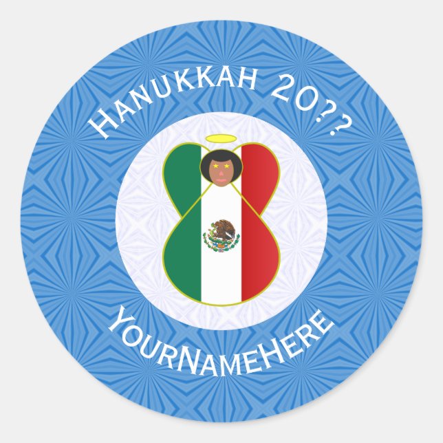 Sticker Rond Mexican Angel Hanukkah Flag Personalized Round (Devant)
