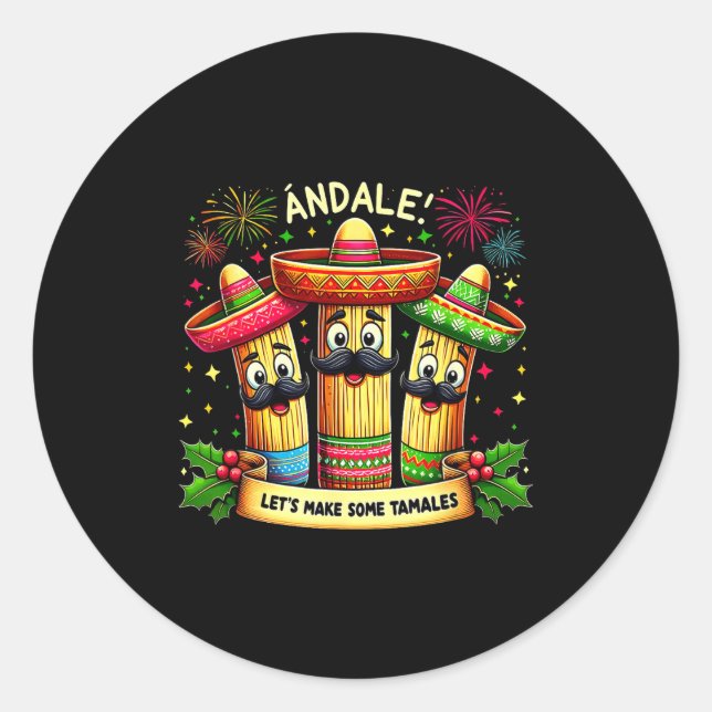 Sticker Rond Mexican Christmas Tamale Ándale Let’s Make Some Ta (Devant)