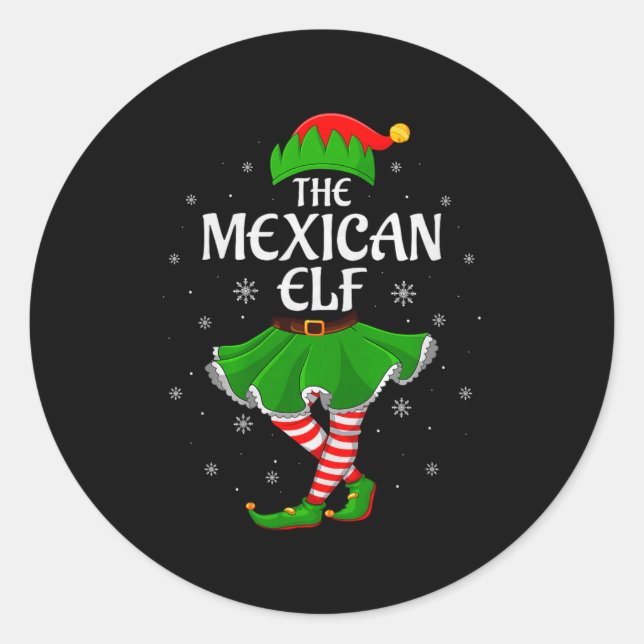 Sticker Rond Mexican Elf Christmas Family Girls Women Elf Squad (Devant)