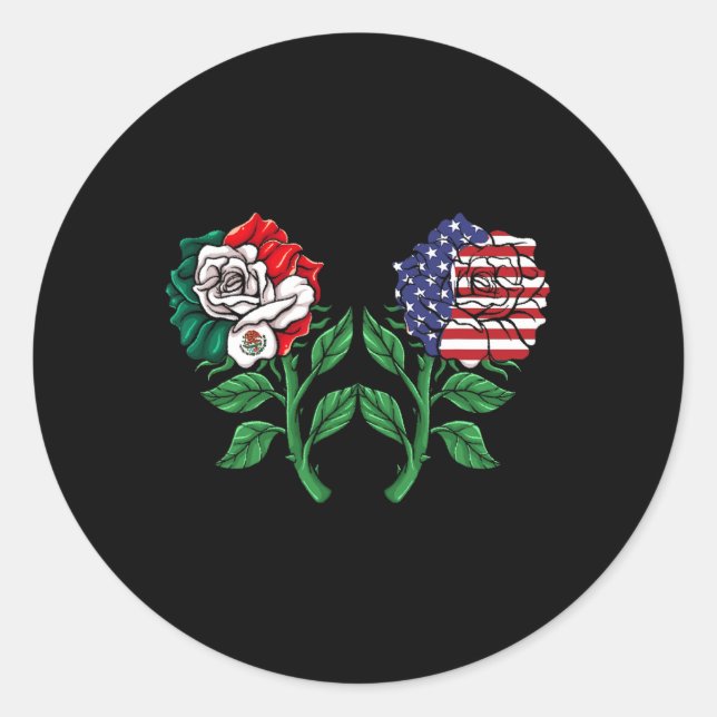 Sticker Rond Mexique Drapeau mexicain Drapeau américain Rose 3 (Devant)