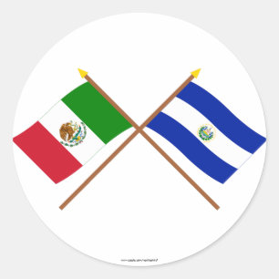 Sticker Rond Mexique et El Salvador Drapeaux croisés