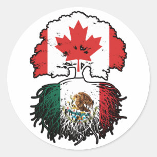 Sticker Rond Mexique Mexique Canada drapeau des racines d'arbre