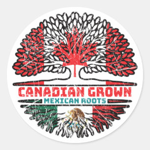 Sticker Rond Mexique Mexique Canada drapeau des racines d'arbre